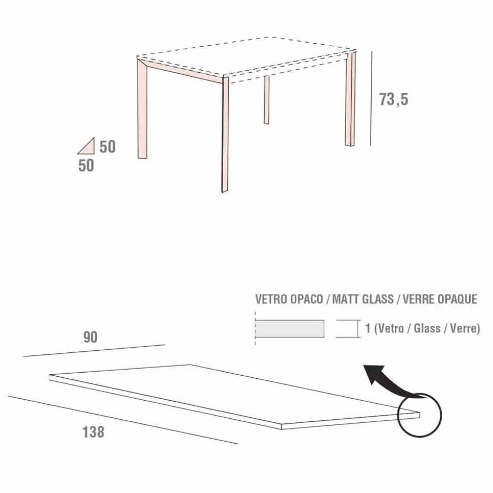 Tavolo Cucina in Vetro Opaco con Struttura in Metallo Made in Italy - Spilla