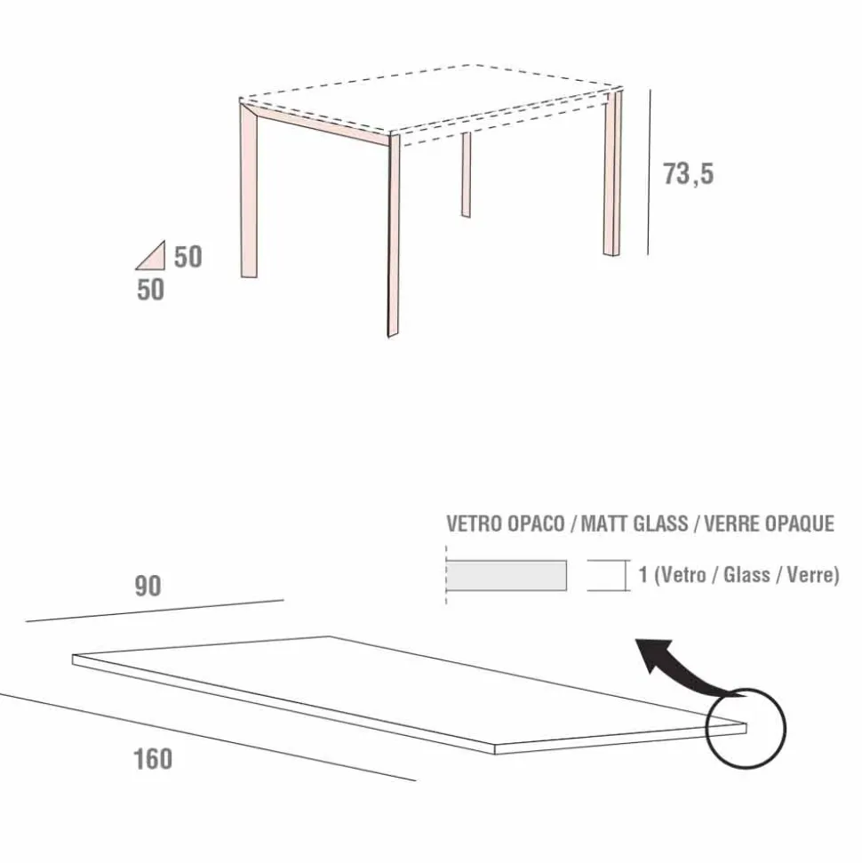Tavolo Cucina in Vetro Opaco con Struttura in Metallo Made in Italy - Spilla