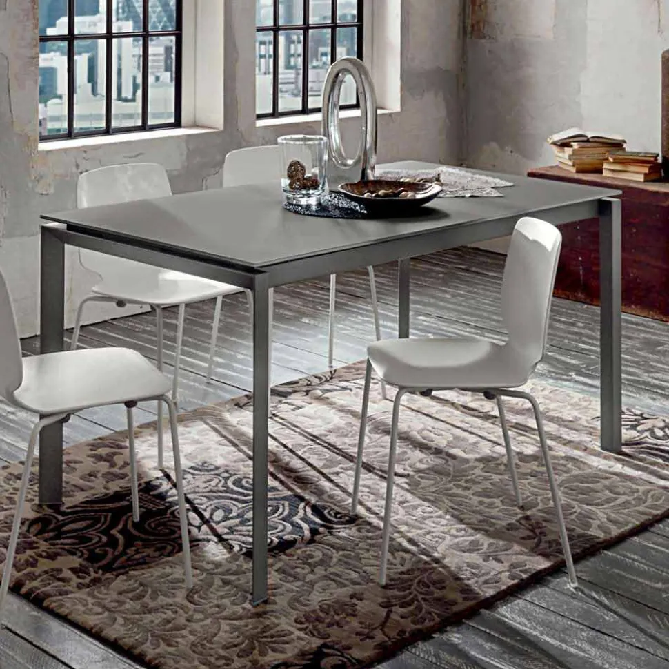 Tavolo Cucina in Vetro Opaco con Struttura in Metallo Made in Italy - Spilla