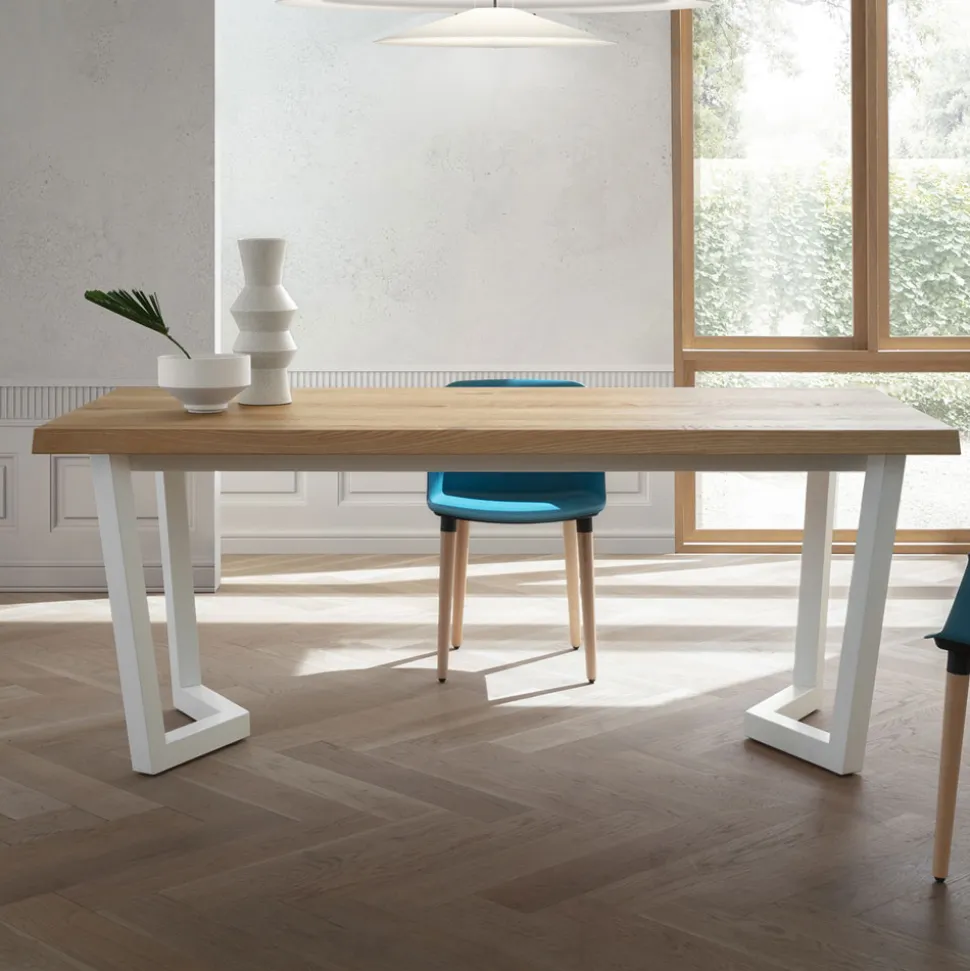 Tavolo da Cucina Fisso in Metallo e Piano in Legno Made in Italy - Bastiano