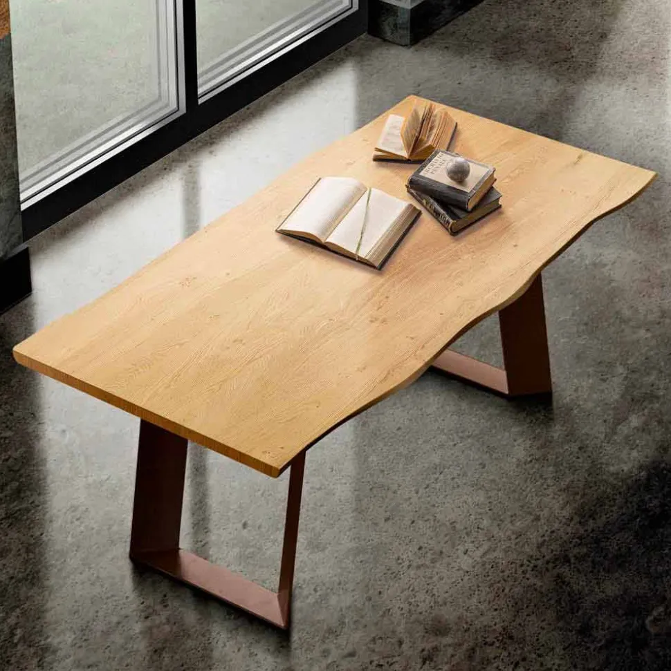 Tavolo da cucina in legno massellato e metallo made in Italy, Flora