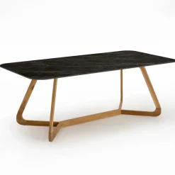 Tavolo da Esterno con Base in Legno e Piano in Ceramica Nero Marquinia - Infinity