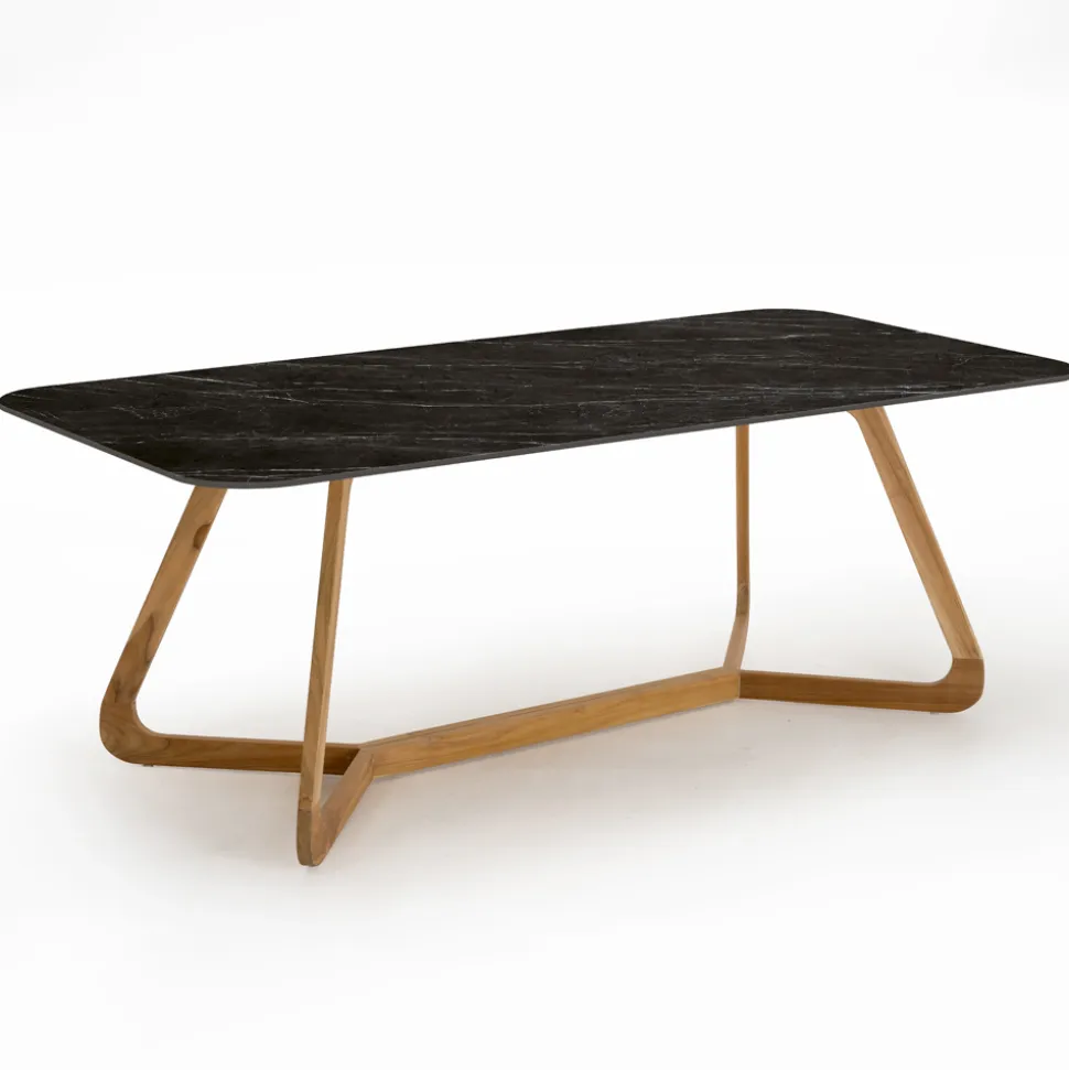 Tavolo da Esterno con Base in Legno e Piano in Ceramica Nero Marquinia - Infinity