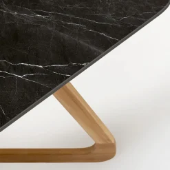 Tavolo da Esterno con Base in Legno e Piano in Ceramica Nero Marquinia - Infinity