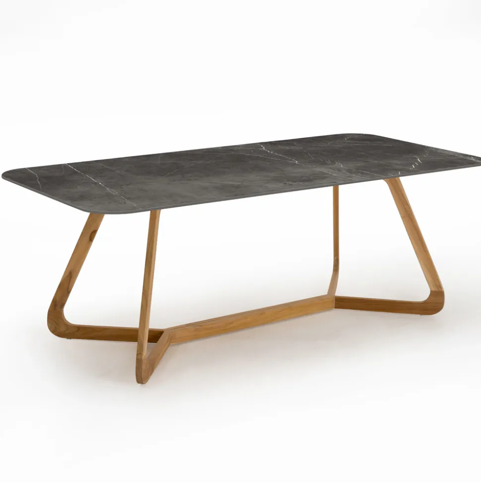 Tavolo da Esterno con Base in Legno e Piano in Ceramica Pietra Grey - Infinity