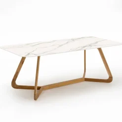 Tavolo da Esterno con Base in Legno e Piano in Ceramica Calacatta Oro - Infinity