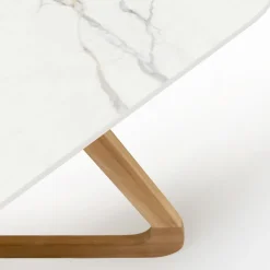 Tavolo da Esterno con Base in Legno e Piano in Ceramica Calacatta Oro - Infinity