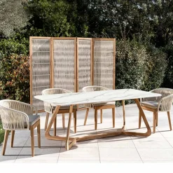 Tavolo da Esterno con Base in Legno e Piano in Ceramica Calacatta Oro - Infinity