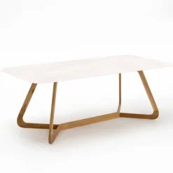 Tavolo da Esterno con Base in Legno e Piano in Ceramica Total White - Infinity