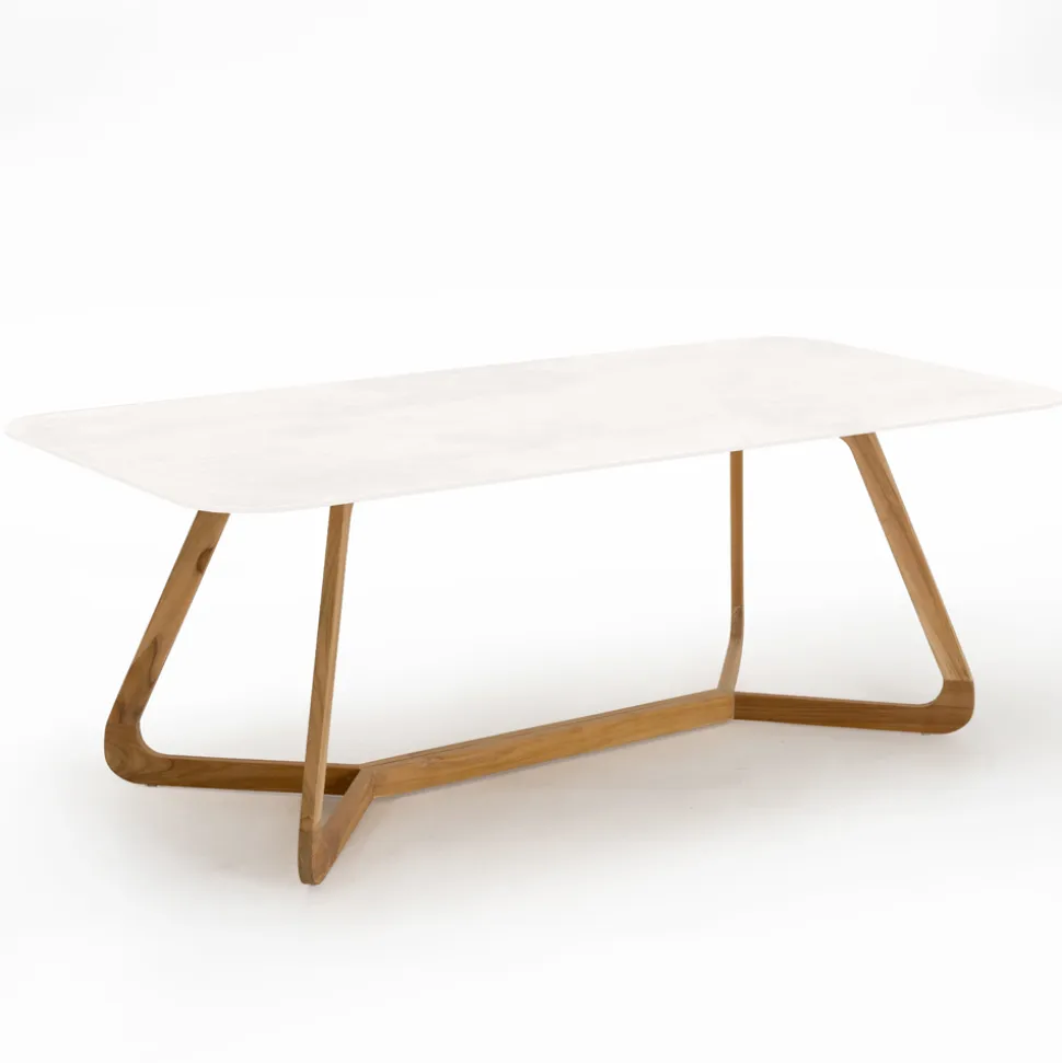 Tavolo da Esterno con Base in Legno e Piano in Ceramica Total White - Infinity