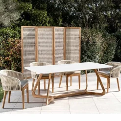 Tavolo da Esterno con Base in Legno e Piano in Ceramica Total White - Infinity