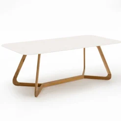 Tavolo da Esterno con Base in Legno e Piano in Ceramica Terrazzo White - Infinity