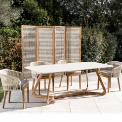 Tavolo da Esterno con Base in Legno e Piano in Ceramica Terrazzo White - Infinity