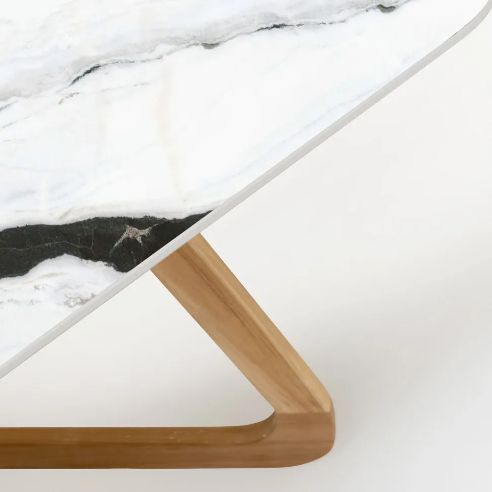 Tavolo da Esterno con Base in Legno e Piano in Ceramica Panda White - Infinity