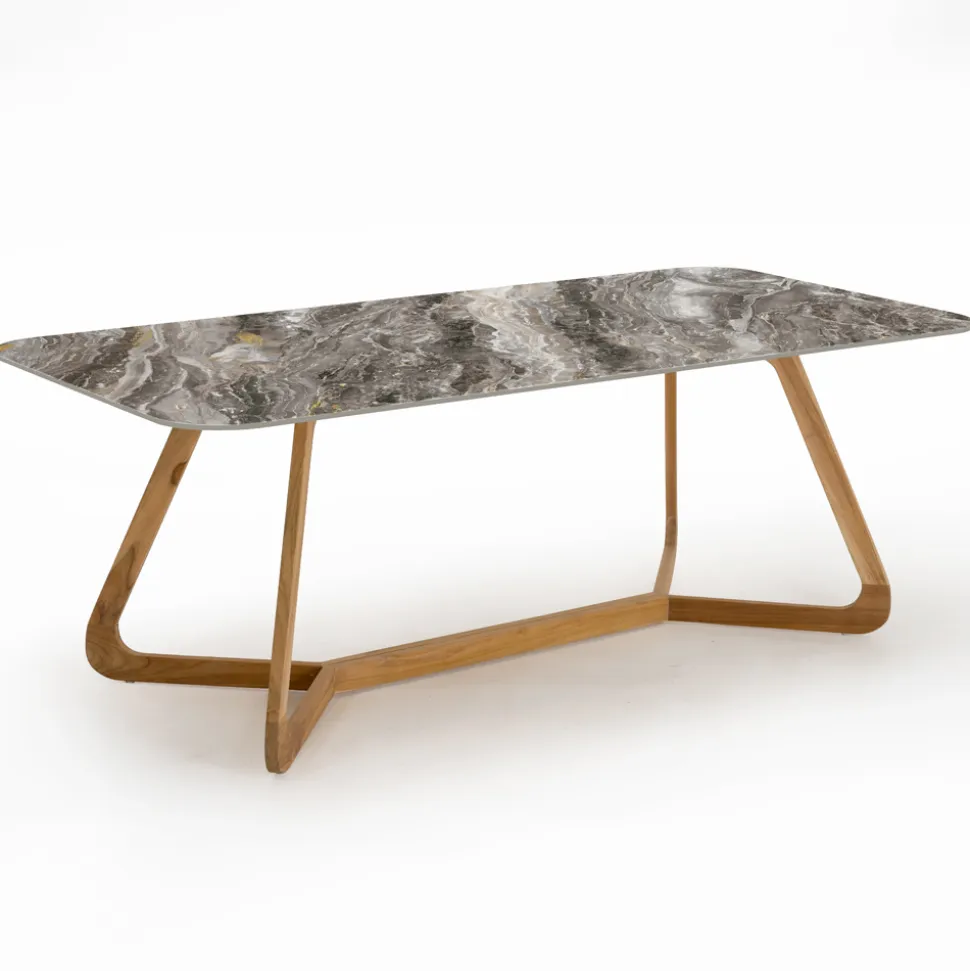 Tavolo da Esterno con Base in Legno e Piano in Ceramica Orobico Luxe - Infinity
