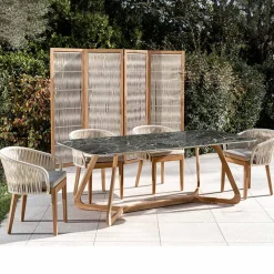 Tavolo da Esterno con Base in Legno e Piano in Ceramica Verde France - Infinity