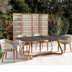 Tavolo da Esterno con Base in Legno e Piano in Ceramica Rosso Domus - Infinity