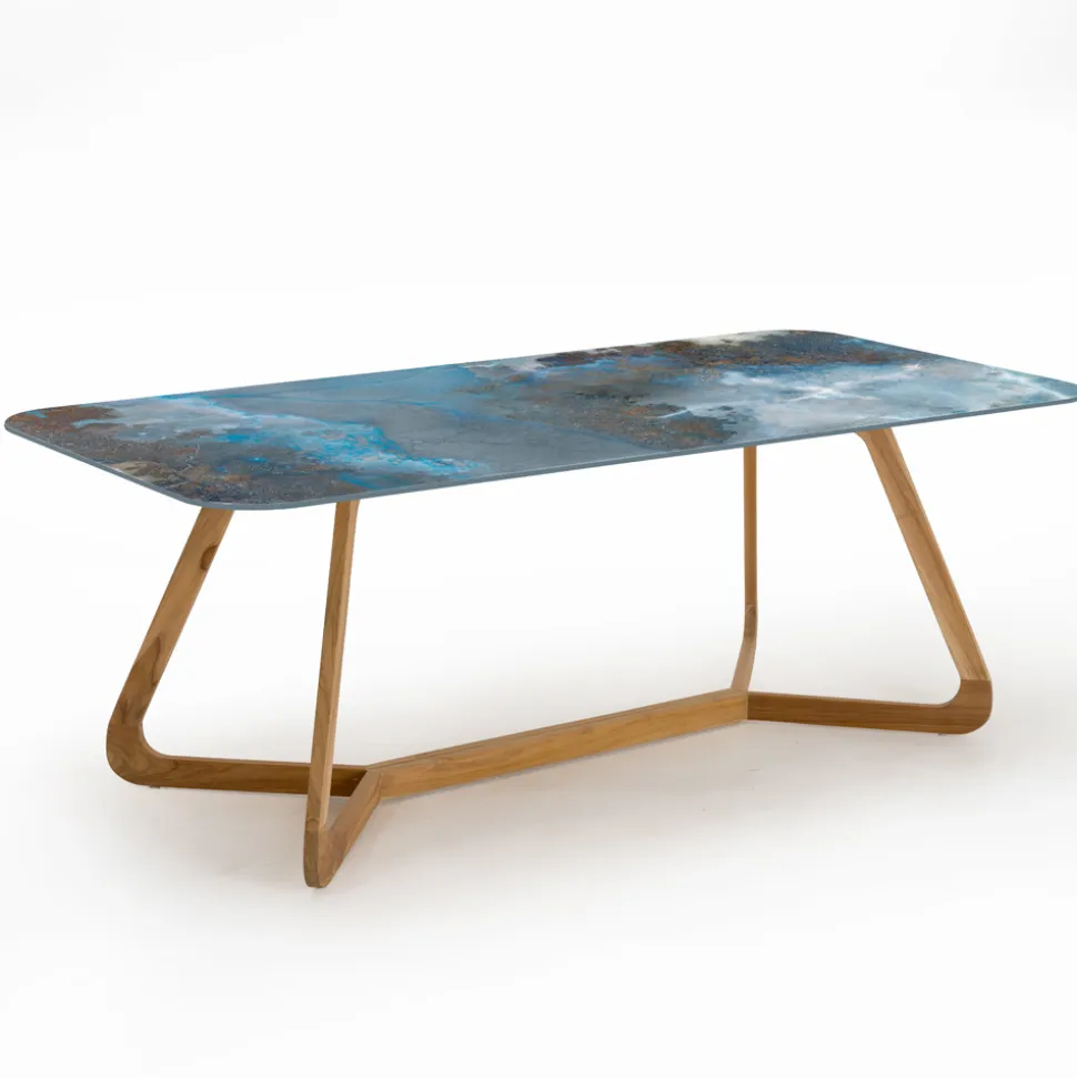 Tavolo da Esterno con Base in Legno e Piano in Ceramica Thunderstorm - Infinity