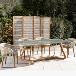 Tavolo da Esterno con Base in Legno e Piano in Ceramica Royal Peacock - Infinity