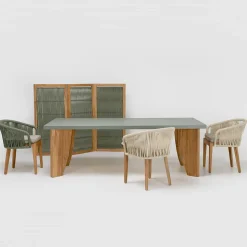 Tavolo da Esterno in Okumè Finitura Microcemento e Teak Made in Italy - Pencil