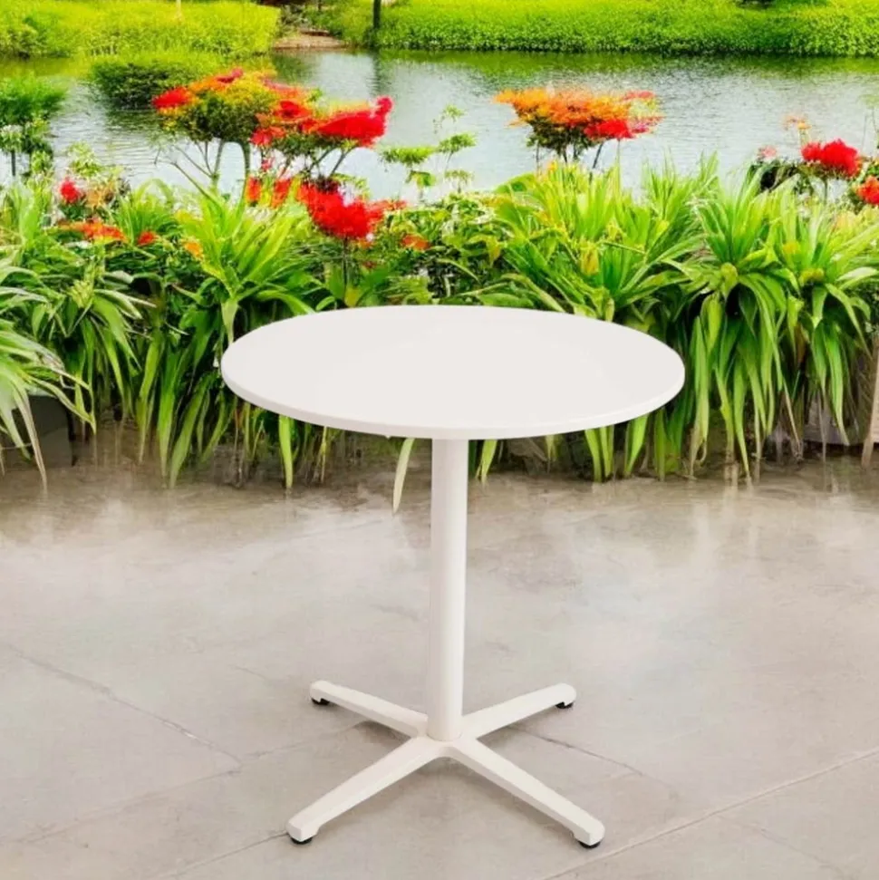 Tavolo da Esterno Rotondo Diametro 75 cm in Alluminio Beige - Brisea