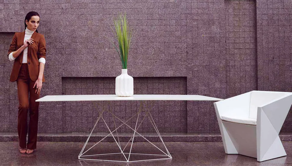 Tavolo da giardino moderno in HPL e acciaio inox Faz Vondom