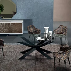 Tavolo da Pranzo a Botte in Vetro e Acciaio Realizzato in Italia - Grotta