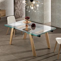 Tavolo da pranzo allungabile in vetro moderno fatto in Italia, Azad