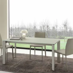 Tavolo da Pranzo Allungabile,Piano in Vetro Temperato - Faleria