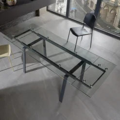 Tavolo da pranzo allungabile moderno in vetro, L140/200x P80 cm, Nardo