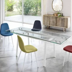 Tavolo da pranzo allungabile moderno in vetro, L140/200x P80 cm, Nardo