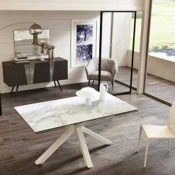 Tavolo da pranzo allungabile in vetro ceramica, l.160/240xp.90 cm, Bacco