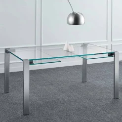 Tavolo da Pranzo Allungabile in Vetro Extrachiaro e Metallo Made in Italy – Sopot