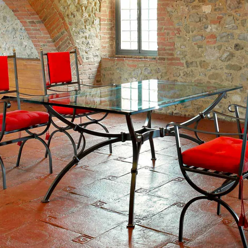 Tavolo da Pranzo Artigianale con Piano in Vetro Made in Italy - Principe