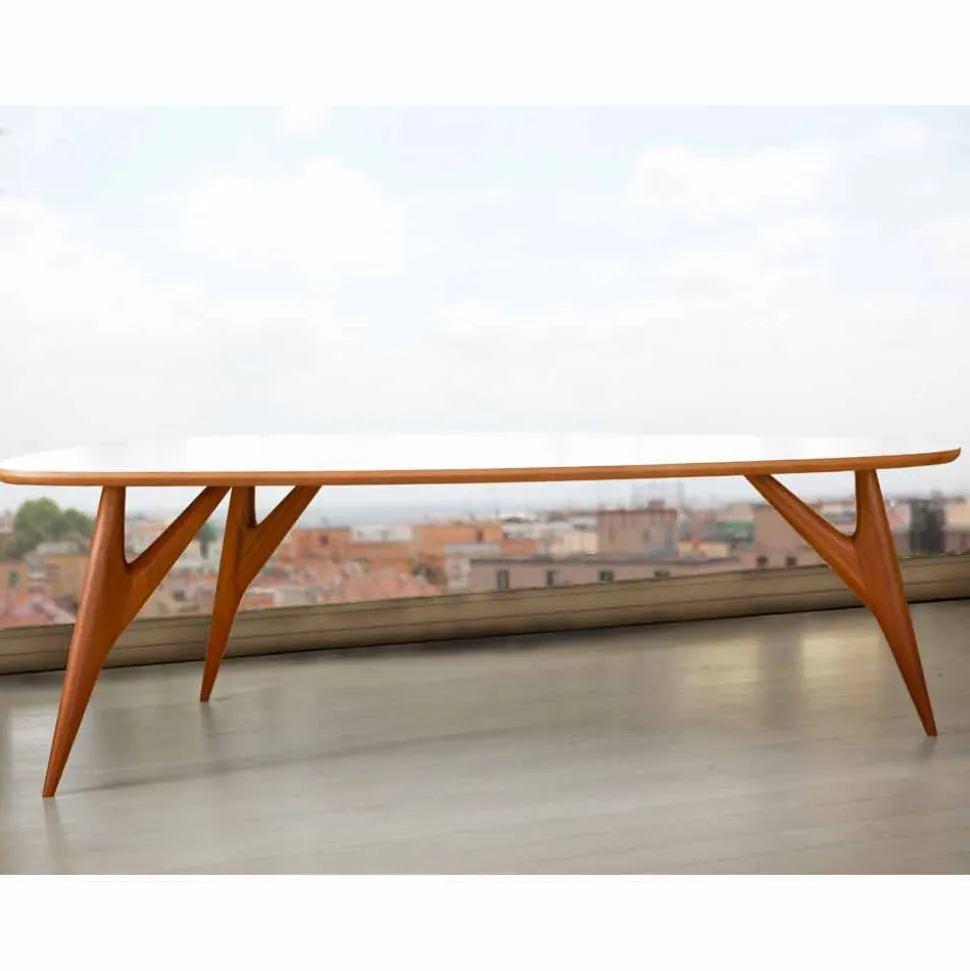 Tavolo da Pranzo, Artigianale, in Hpl e Mogano Massello Made in Italy - Quercia