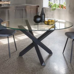 Tavolo da Pranzo Base Faggio Massello e Piano Vetro Temperato - Evergreen