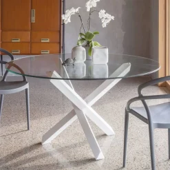 Tavolo da Pranzo Base Faggio Massello e Piano Vetro Temperato - Evergreen