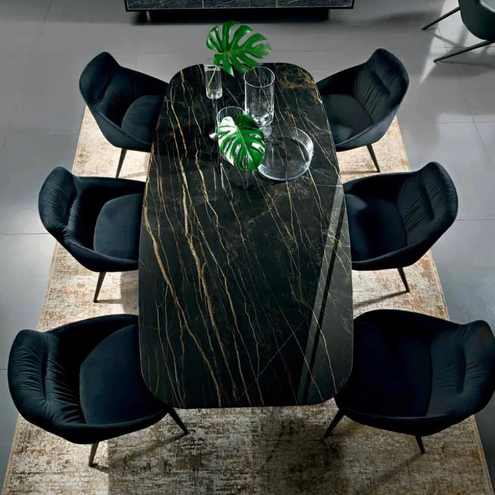 Tavolo da Pranzo con Piano in Ceramica Made in Italy Pregiato - Settimmio