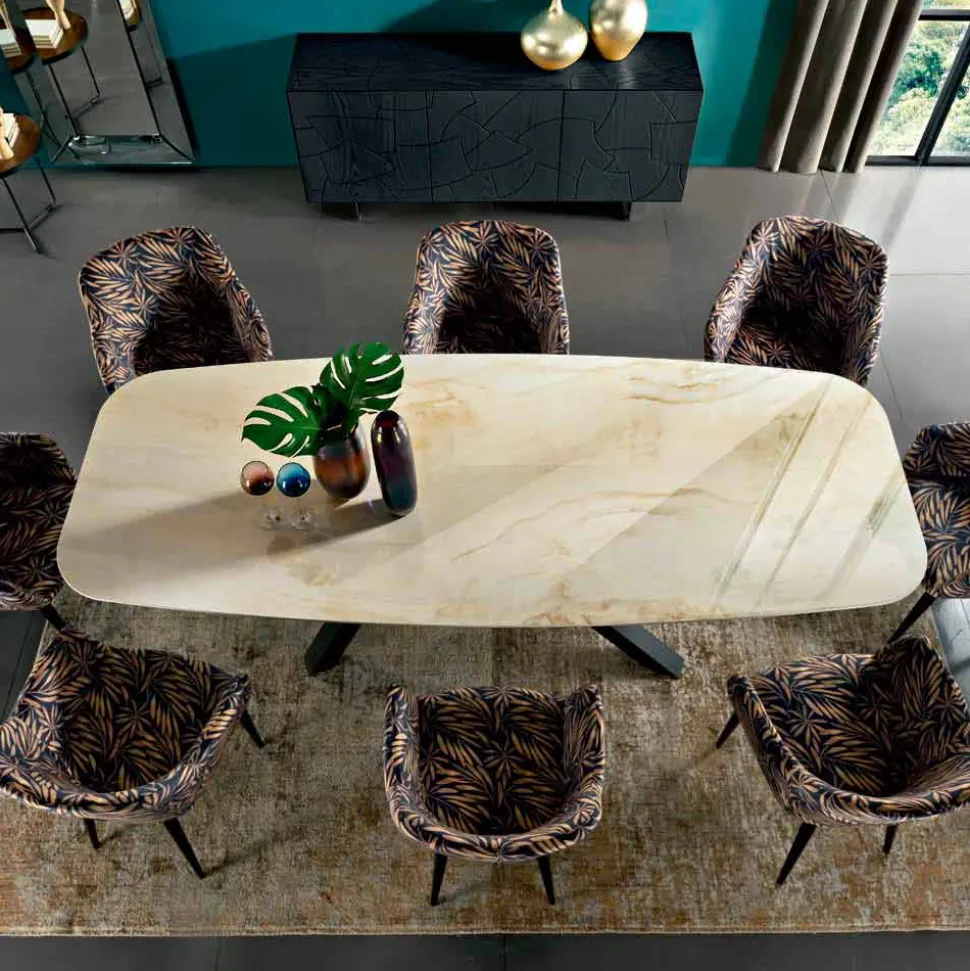 Tavolo da Pranzo con Piano in Ceramica Made in Italy Pregiato - Settimmio