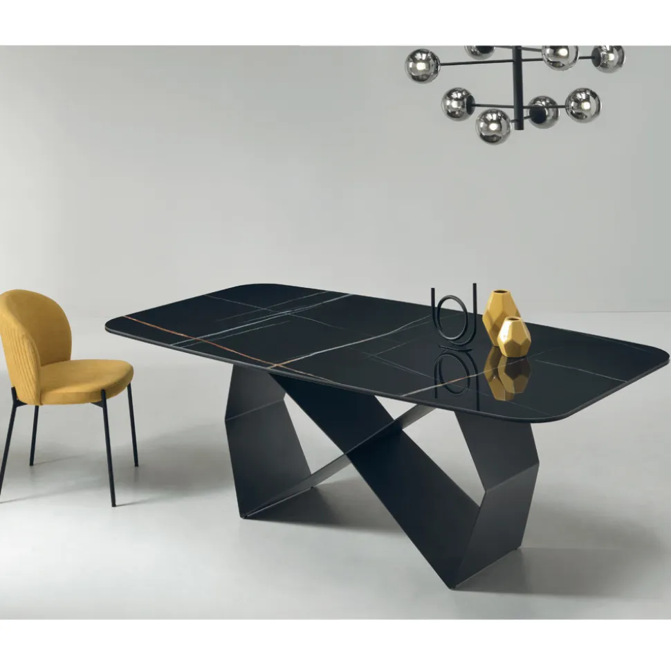 Tavolo da Pranzo con Piano in Ceramica Effetto Marmo Made in Italy - Mirco