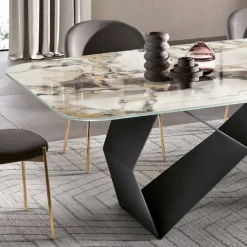 Tavolo da Pranzo con Piano in Ceramica Effetto Marmo Made in Italy - Mirco