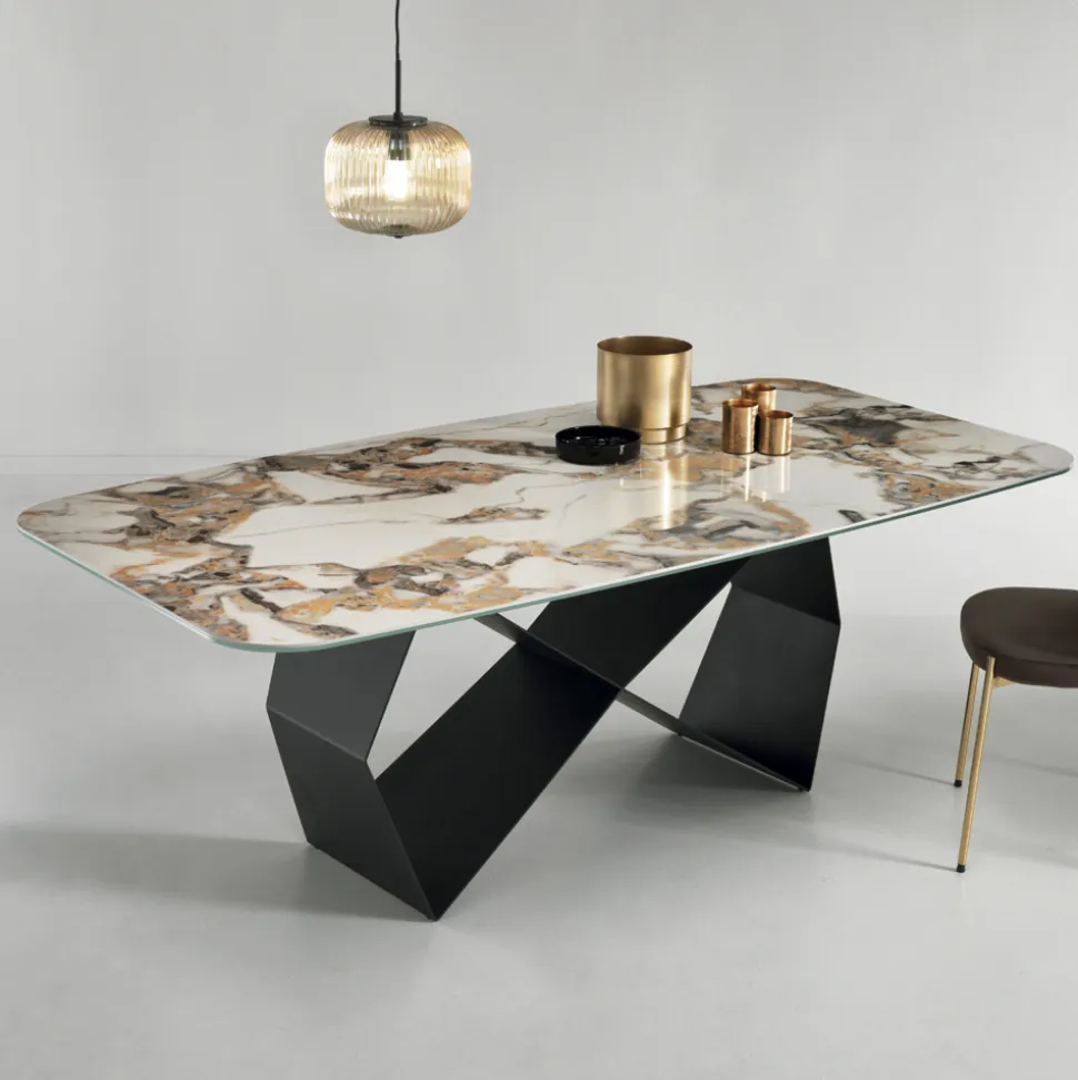 Tavolo da Pranzo con Piano in Ceramica Effetto Marmo Made in Italy - Mirco