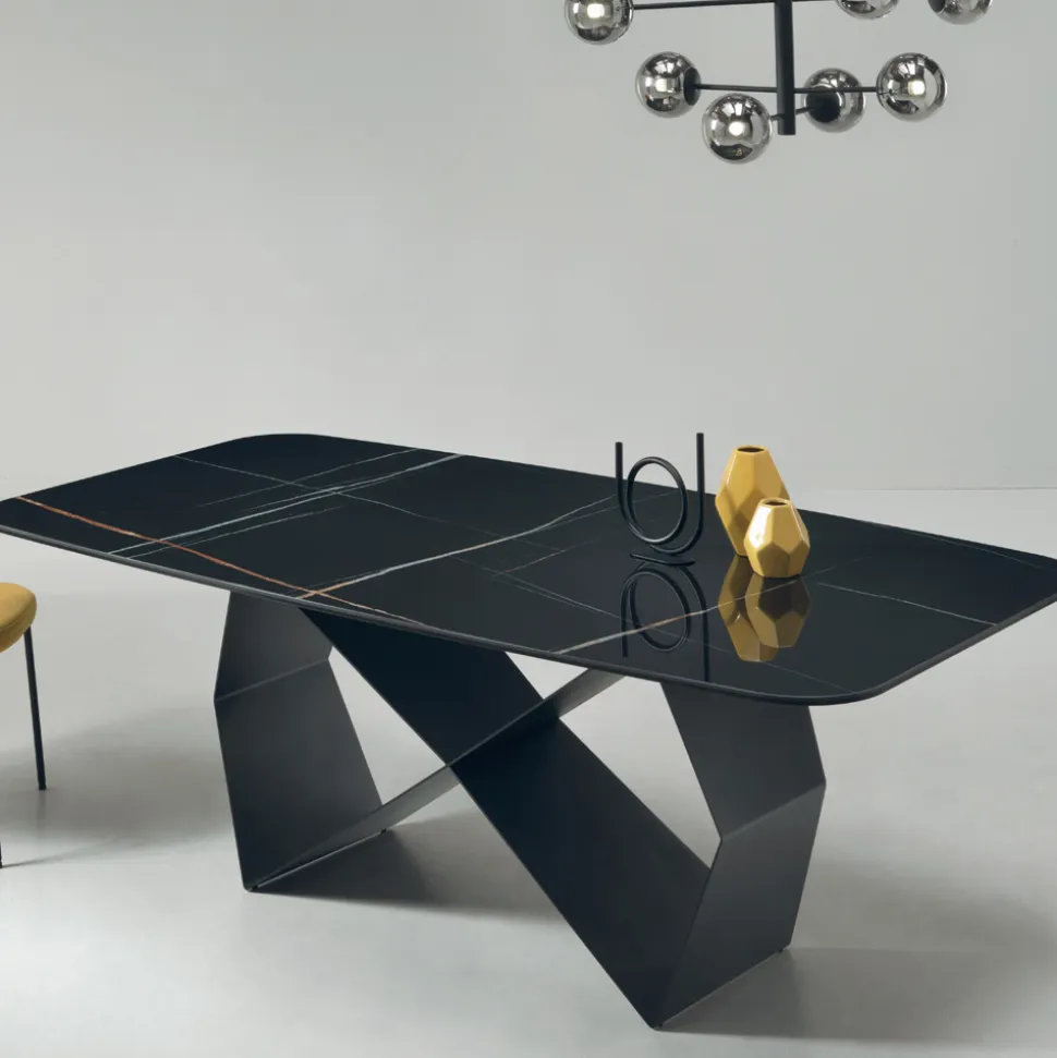 Tavolo da Pranzo con Piano in Ceramica Effetto Marmo Made in Italy - Mirco