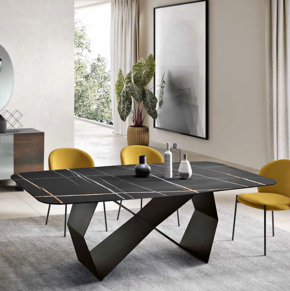 Tavolo da Pranzo con Piano in Ceramica Effetto Marmo Made in Italy - Mirco