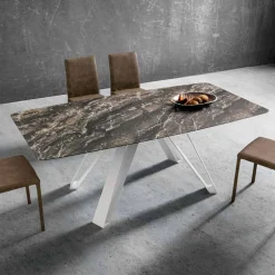 Tavolo da Pranzo con Piano in Hpl e Base in Metallo Made in Italy - Aresto