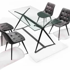 Tavolo da pranzo con piano in vetro temperato trasparente - Thor