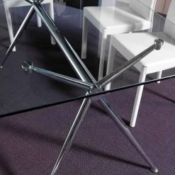 Tavolo da pranzo con piano in vetro temperato trasparente - Thor