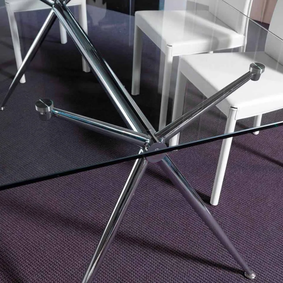 Tavolo da pranzo con piano in vetro temperato trasparente - Thor