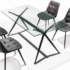 Tavolo da pranzo con piano in vetro temperato trasparente - Thor