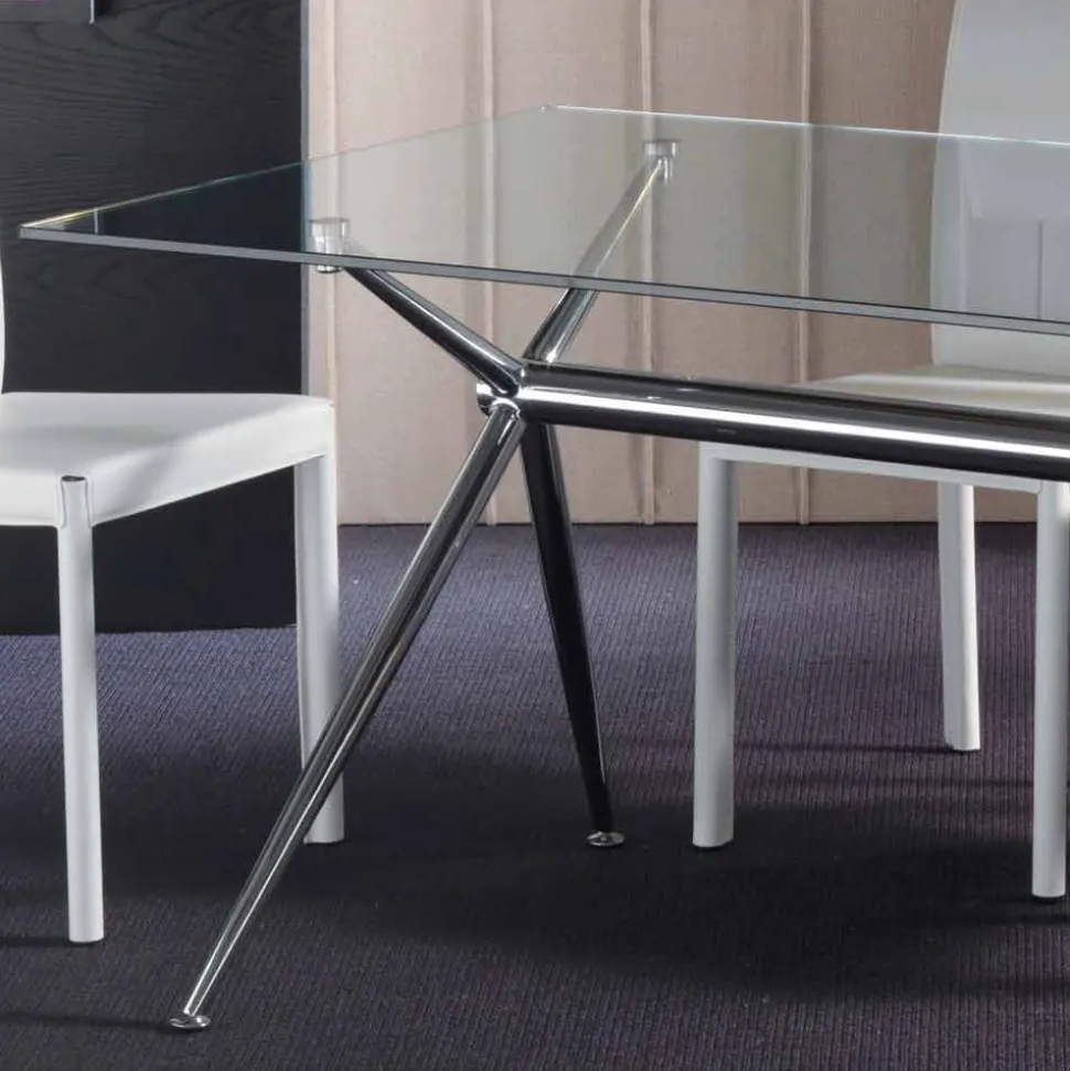 Tavolo da pranzo con piano in vetro temperato trasparente - Thor